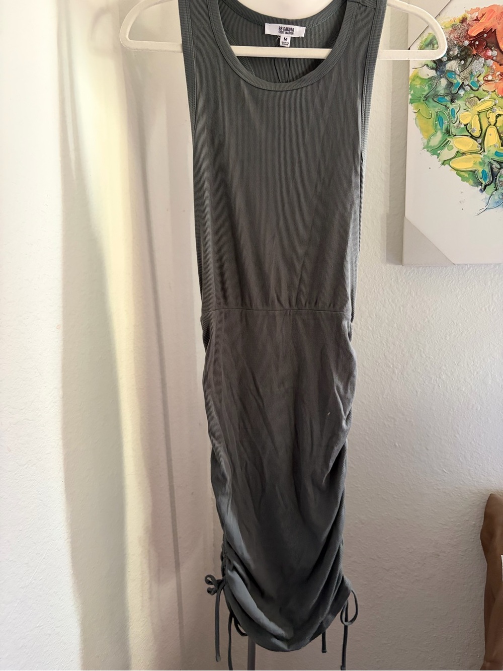 Steve Madden Olive Gray Sleeveless Midi Tank Dress with Side Ties